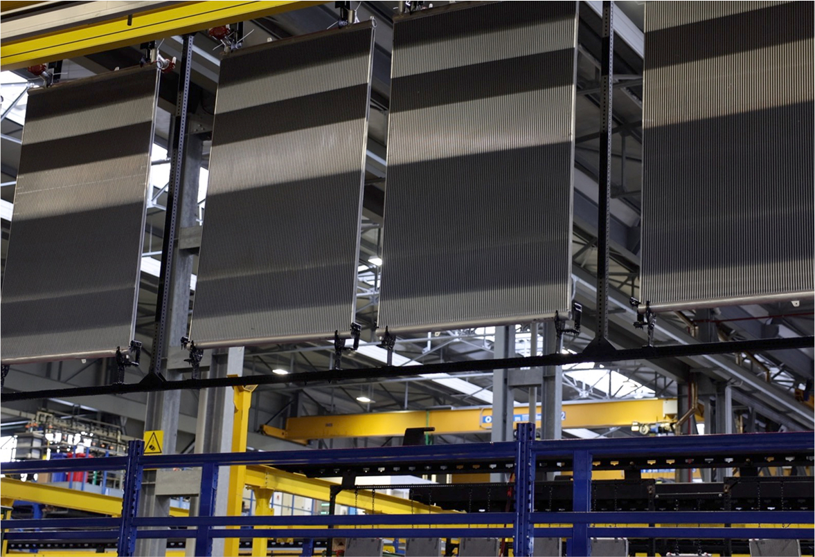 Modine corrosion protection paint system with heat exchanger panels during production process