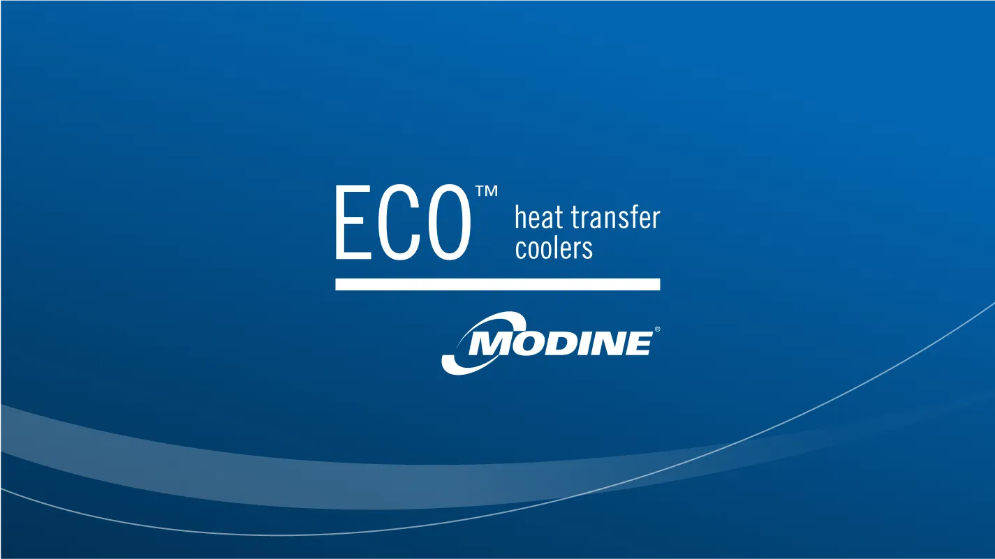 ECO Modine heat transfer coolers brand logo on a blue background